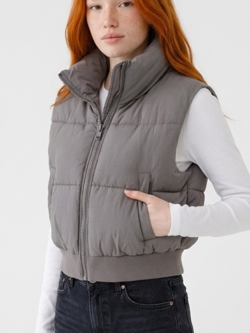 Garage Mini Puff Cropped Vest Charcoal Grey Size Small EUC